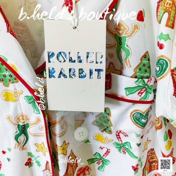 Roller Rabbit Gingerbread Party Long Sleeve Polo Pajamas in Multi Size Small NWT - Picture 4 of 15